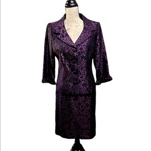 Jessica Howard Deep Plum Dress with Black Lace Overlay and Ruffled Sleeves